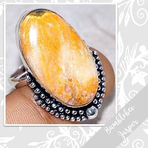 Bumblebee Jasper Large Silver Artisan Ring, Sz 9 (Yellow / Gold, Yellow-Orange)